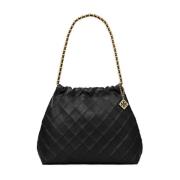 Zwarte Leren Trekkoordtas Tory Burch , Black , Dames