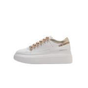 Wit-gouden leren sneakers met strass-details Emanuelle Vee , White , D...