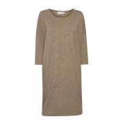 Zachte Gebreide Jurk met Ronde Hals en ¾ Mouwen Saint Tropez , Beige ,...