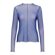 Mesh Blouse met Gerimpelde Randen Part Two , Blue , Dames