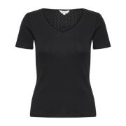 Zwarte V-hals T-shirt Junepw Part Two , Black , Dames