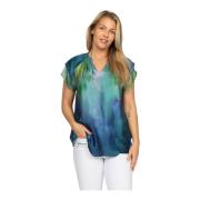 Blauwe Zijden Blouse met V-Hals 2-Biz , Multicolor , Dames