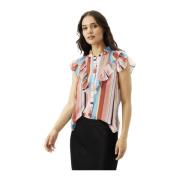 Multicolor Ruches Mouw Shirt IN Front , Multicolor , Dames