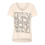 Zachte T-shirt met Cool Print Cream , Beige , Dames