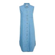 Midi Jurk Medium Blue Chambray Kaffe , Blue , Dames