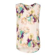 Bloemen V-hals top in Ant. White Kaffe , Beige , Dames