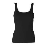 Zwarte Geribbelde U-Hals Top Gestuz , Black , Dames