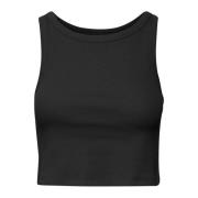 Zwarte Crop Top met Boothals en Geribbelde Kwaliteit Gestuz , Black , ...