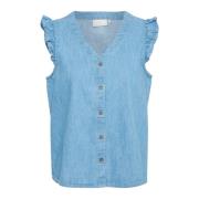 V-Neck Top Blouse met Ruches Kaffe , Blue , Dames