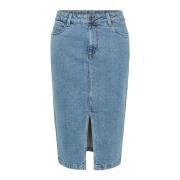 Denim Rok Lichtblauw Gewassen Kaffe , Blue , Dames