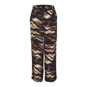 Tiger Print Wijde Broek Kaffe , Multicolor , Dames