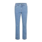 Lichtblauwe Gewassen Denim Straight Jeans Kaffe , Blue , Dames