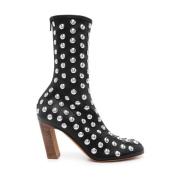 Studded Zwarte Leren Enkellaarzen Khaite , Black , Dames