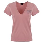 Juwel Geborduurd Katoenen T-shirt Pinko , Pink , Dames