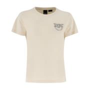 Liefdesvogels Geborduurd Katoenen T-shirt Pinko , White , Dames