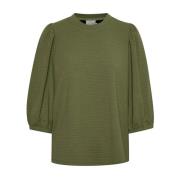 Jersey Blouse Top met ¾ Mouwen en Ronde Hals Kaffe , Green , Dames