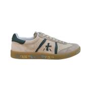 Licht beige leren sneaker met groene accenten Premiata , Beige , Heren