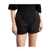 Zwarte Linnen Blend Shorts met Stud Detailing IRO , Black , Dames