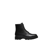 Zwarte Gehamerde Leren Veterschoenen Grenson , Black , Heren