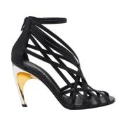 Zwarte Leren Hoge Sandalen met Armadillo Hak Alexander McQueen , Black...