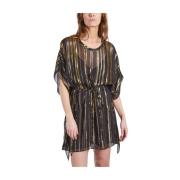 Gestreepte Zijden Kaftan Jurk IRO , Black , Dames