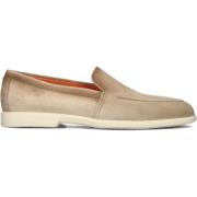 Beige Suède Instappers Malibu Stijl Santoni , Beige , Heren