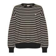 Gestreepte Sweatshirt met Geborduurd Detail Saint Tropez , Black , Dam...