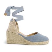 Carina gewassen katoenen espadrilles met striksluiting en 7 cm sleehak...