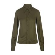 Groene Zijden Jersey Blouse met Puntkraag Fabiana Filippi , Green , Da...