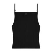 Zwarte Geribbelde Top met Logo Courrèges , Black , Dames