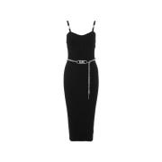 Geribde Viscose Bustierjurk met Ceintuur Michael Kors , Black , Dames