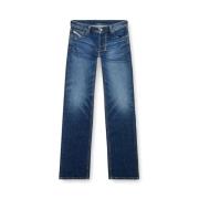 Donkerblauwe Straight Leg Jeans Diesel , Blue , Heren