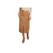 Beige Corduroy Midi Rok met Geborduurde Riem La Petite Française , Bei...