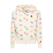 Gedrukte Rits Hoodie Icecream , Beige , Heren