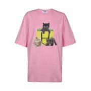 Katoenen T-shirt met Voorkant Print Msgm , Pink , Dames