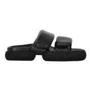 Leren Rubber Slides Velcro Band Dries Van Noten , Black , Heren