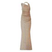 Lurex Maxi Jurk Asymmetrisch Wijd Uiteinde Talbot Runhof , Brown , Dam...