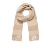 Zachte Travertine Stripe Sjaal met Franjes Part Two , Beige , Dames