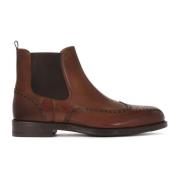 Stijlvolle leren Chelsea-laarzen met brogue Kazar , Brown , Heren