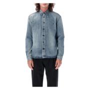 Lichtblauwe Denim Overhemd Aw24 Saint Laurent , Blue , Heren