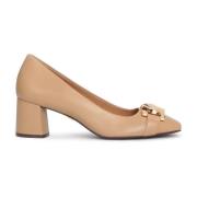 Klassieke leren pumps met brede hak Kazar , Brown , Dames