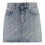 Logo Print Denim Mini Rok Balenciaga , Blue , Dames