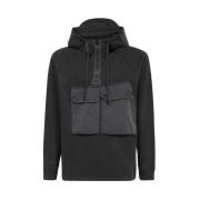 Geribbelde katoenen hoodie met zakken Ten C , Black , Heren