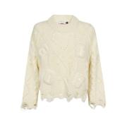 Geborduurd Logo Crew-Neck Sweater Gcds , White , Dames