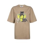 Katoenen T-shirt met Frontprint Msgm , Beige , Dames