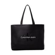 Monogram Shopping Bag Tote Zwart Calvin Klein , Black , Dames