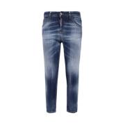 Stijlvolle Cropped Jeans met Contraststiksels Dsquared2 , Blue , Dames