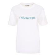 Katoenen Crew-Neck T-Shirt met Veren Paco Rabanne , White , Dames