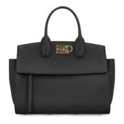 Zachte leren handtas met sluiting Salvatore Ferragamo , Black , Dames