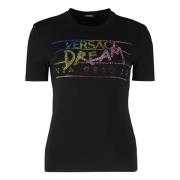 Rhinestone Logo T-Shirt Versace , Black , Dames